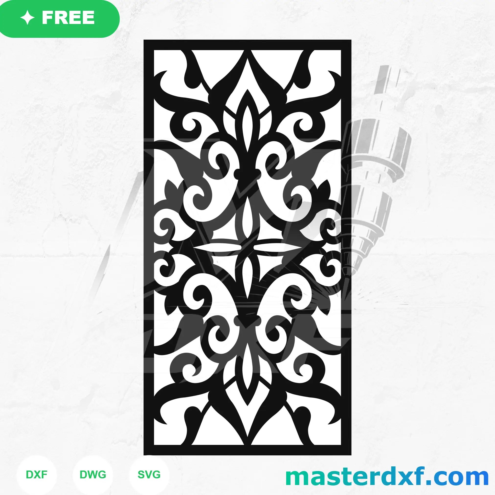 Symmetrical Abstract Damask Floral Arabesque Panel DXF File